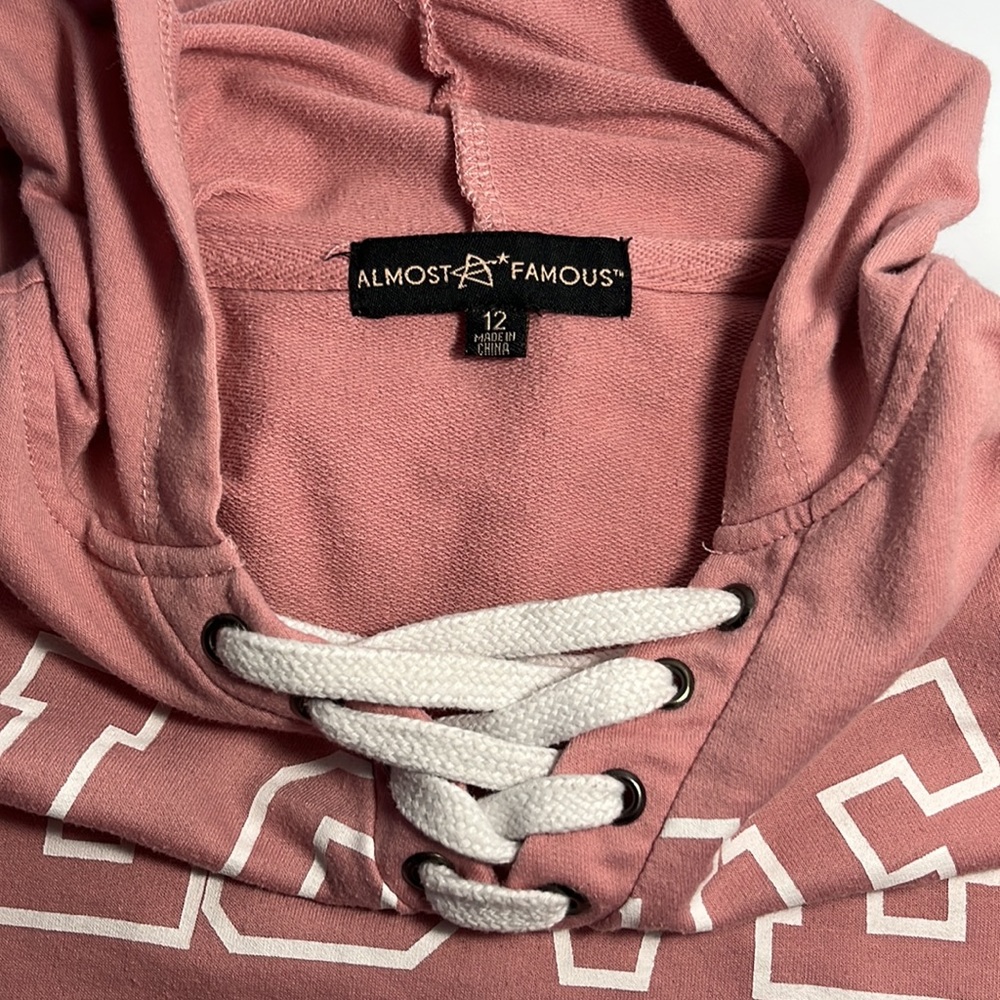 Almost Famous Pink Love Hoodie Pullover Long Sleeve Sweatshirt - Picture 4 of 9